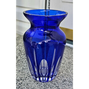 Cobalt Blue Block Crystal Vase San Carlos Crystal Collection 8 1/4" Argentina